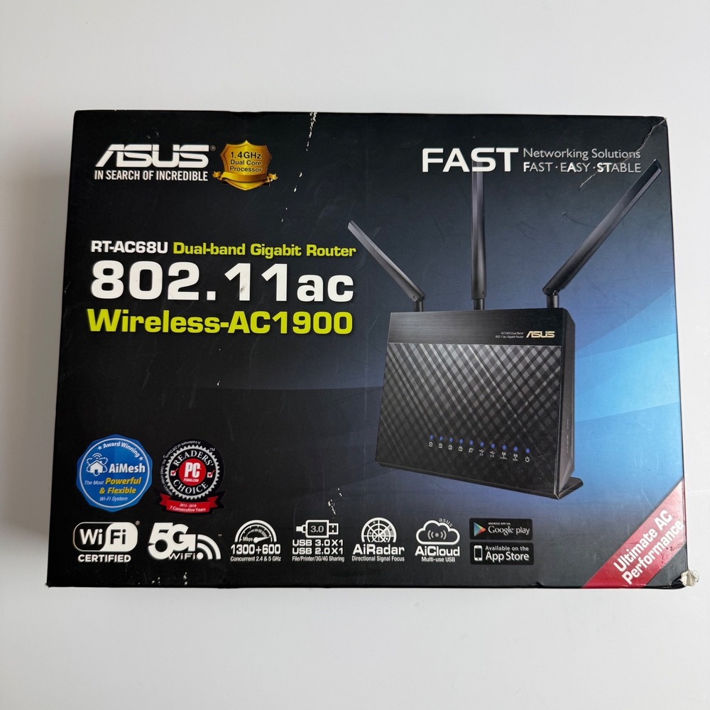 ASUS RT-AC68U Wireless-AC1900 Dual Band Gigabit Router Black 8.66x6.3x3.28in